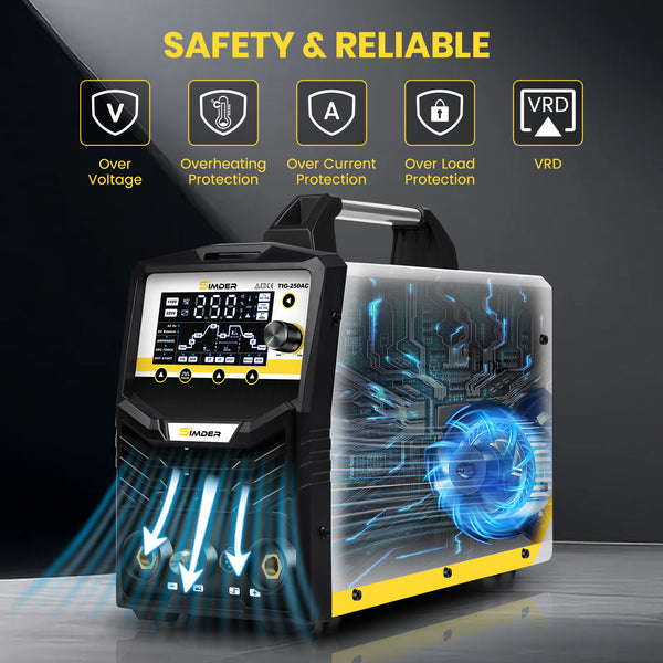 SSIMDER TIG-250 AC TIG Welder With Smart Synergic AC/DC TIG, AC/DC Pulse TIG, Spot TIG, Stick