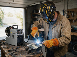 Gas MIG welding steel with the Simder MIG-140Pro in a home garage