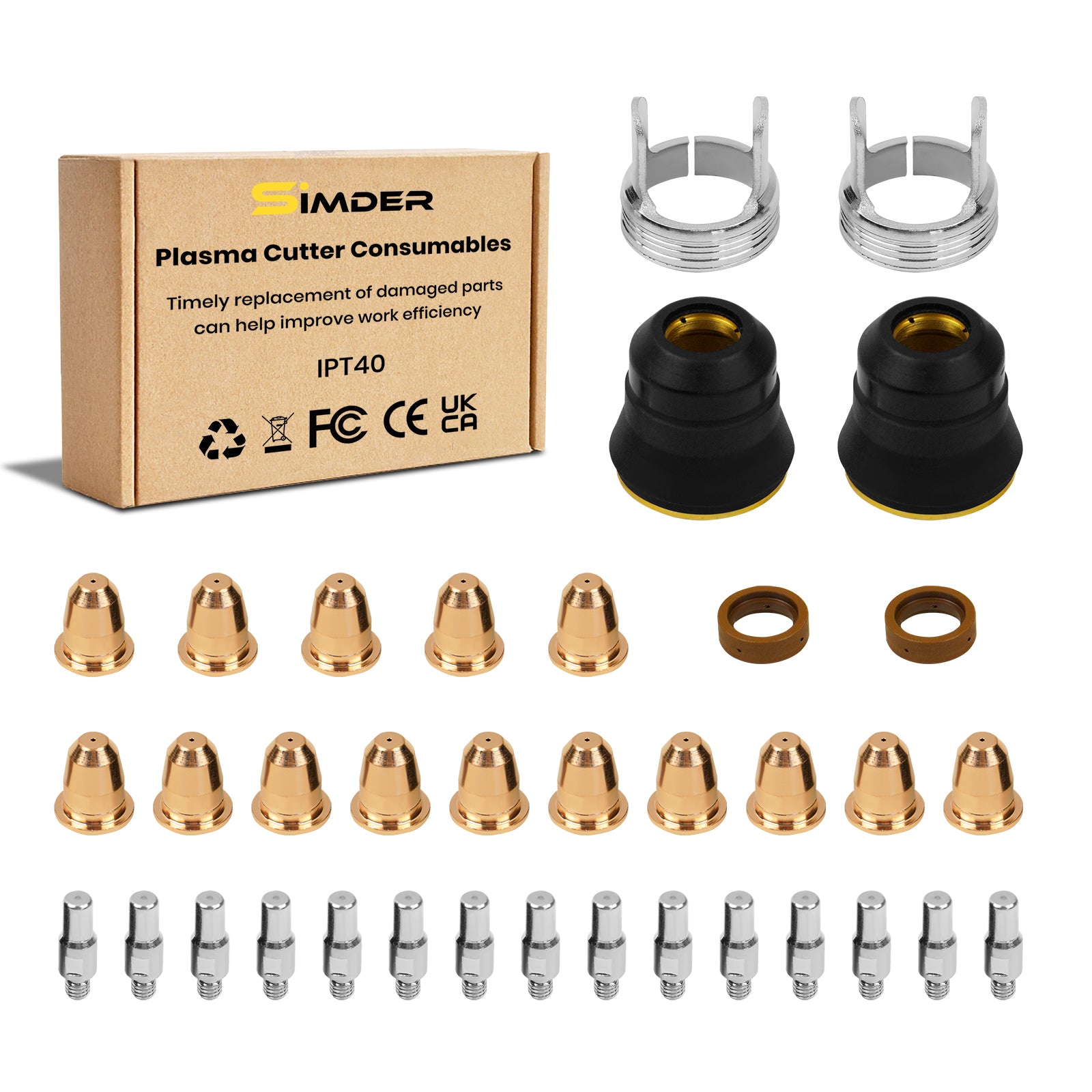 SSIMDER 65-Piece Plasma Cutter Consumables Kit - Electrodes, Tips, Shield Cups, Swirl Rings For PT31/LG40 Torches