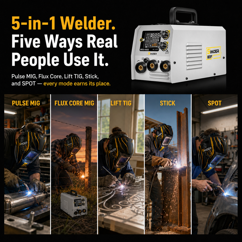 SSimder MIG-140 Gasless 3 in 1 Pulse MIG Welder
