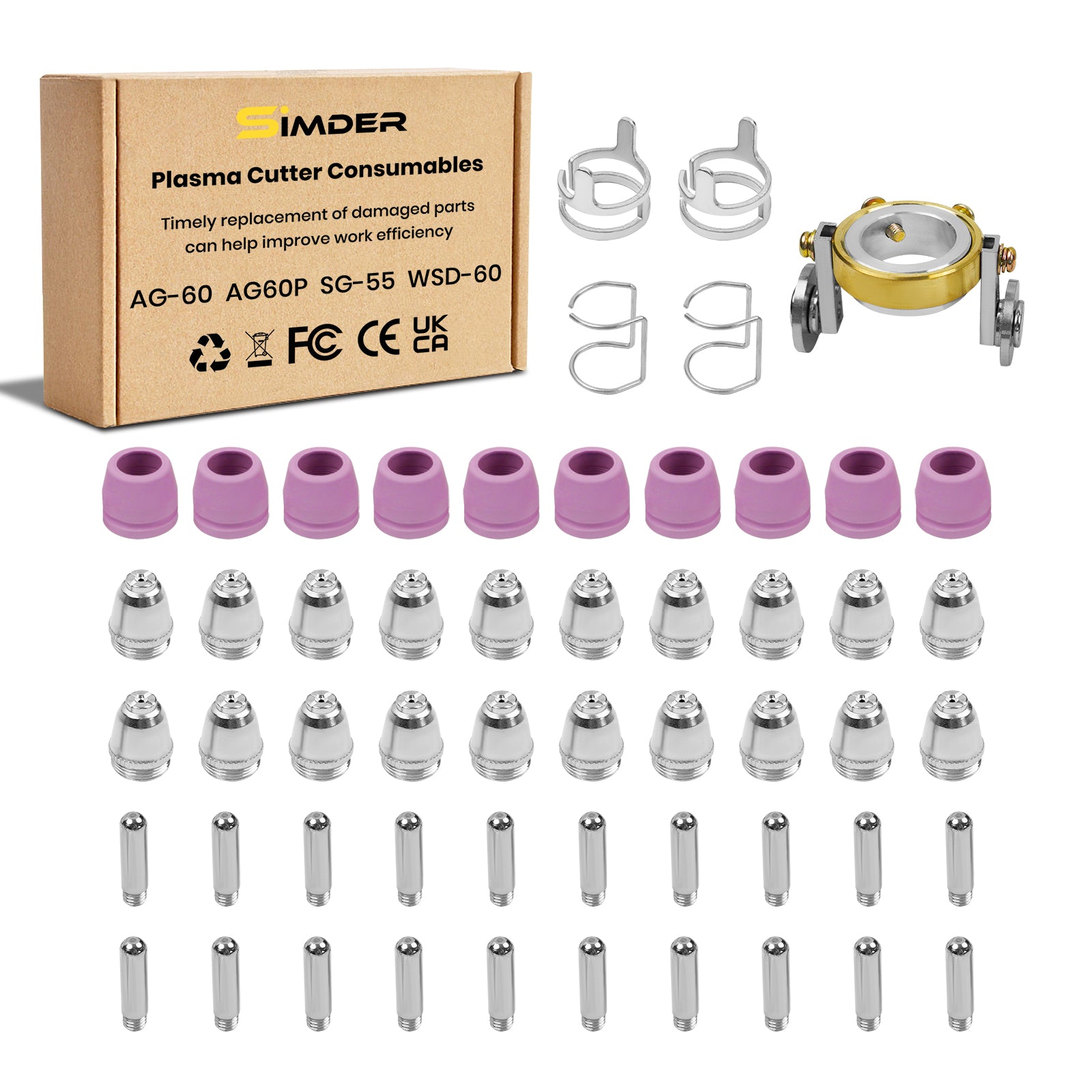 SG-55 AG-60 WSD-60 .30 Plasmasnijder Snijbrander Tip Nozzles Verbruiksartikelen Kit 50pk SG-55 AG-60 WSD-60 .30 Plasmasnijder Snijbrander Tip Nozzles Verbruiksartikelen Kit 50pk