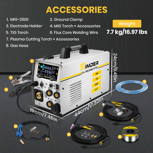 SSIMDER MIG-250 6 In 1 Welder&Plasma Cutter Welder