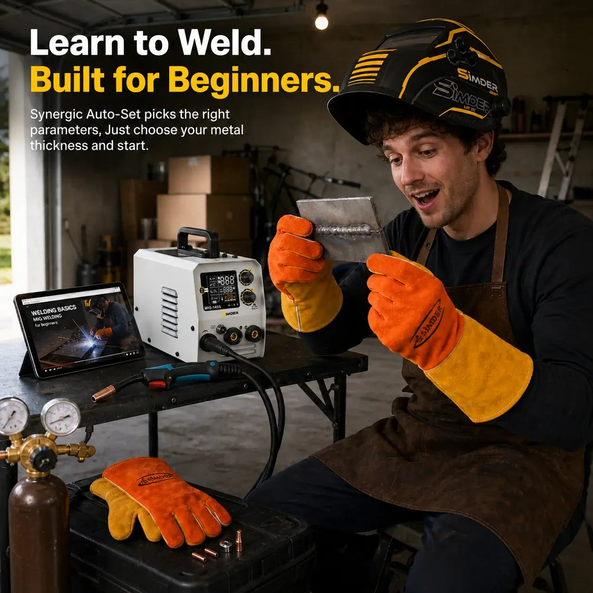 SSimder MIG-140S Gasless 5 in 1 Pulse MIG Welder For Beginner