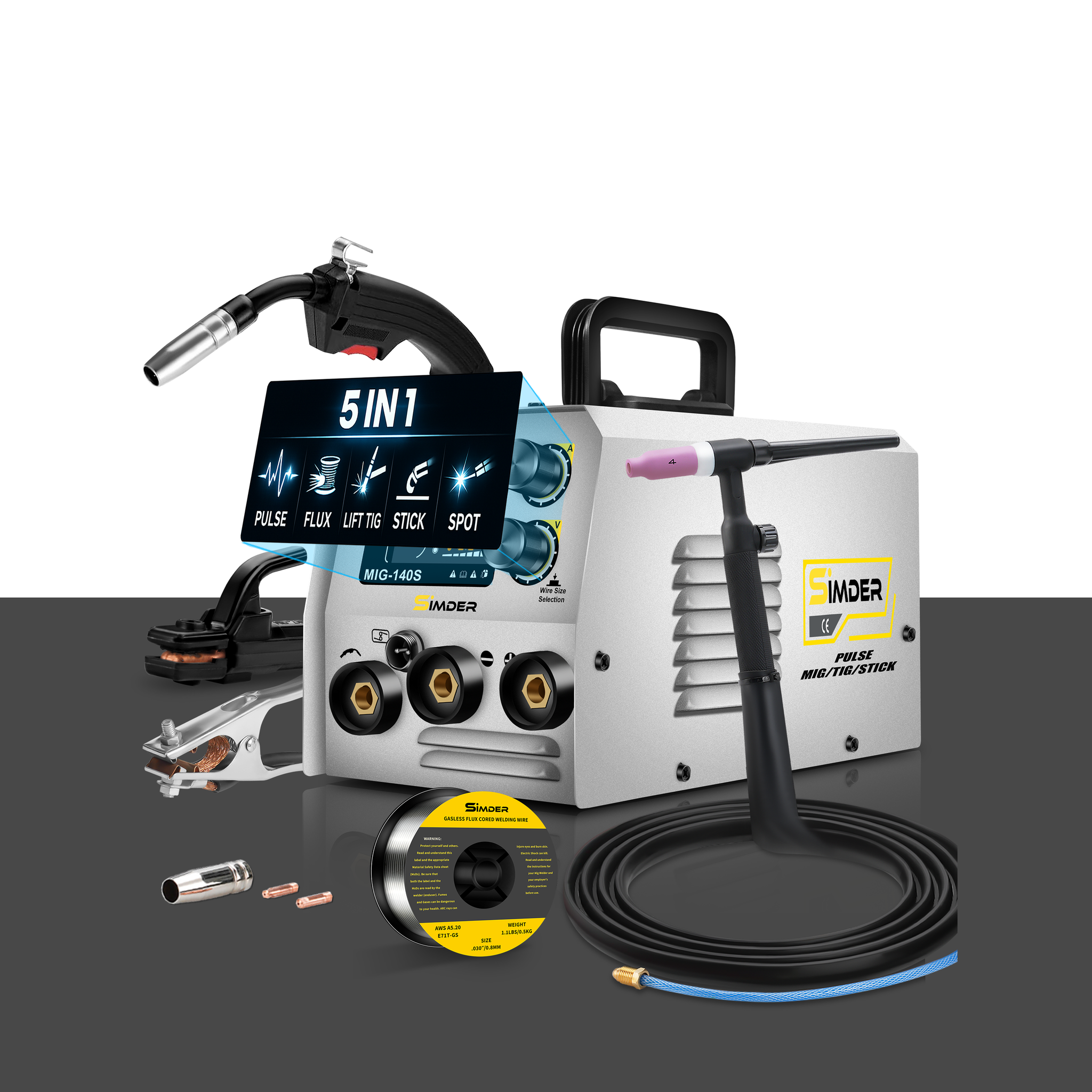 SSimder MIG-140 Gasless 3 in 1 Pulse MIG Welder