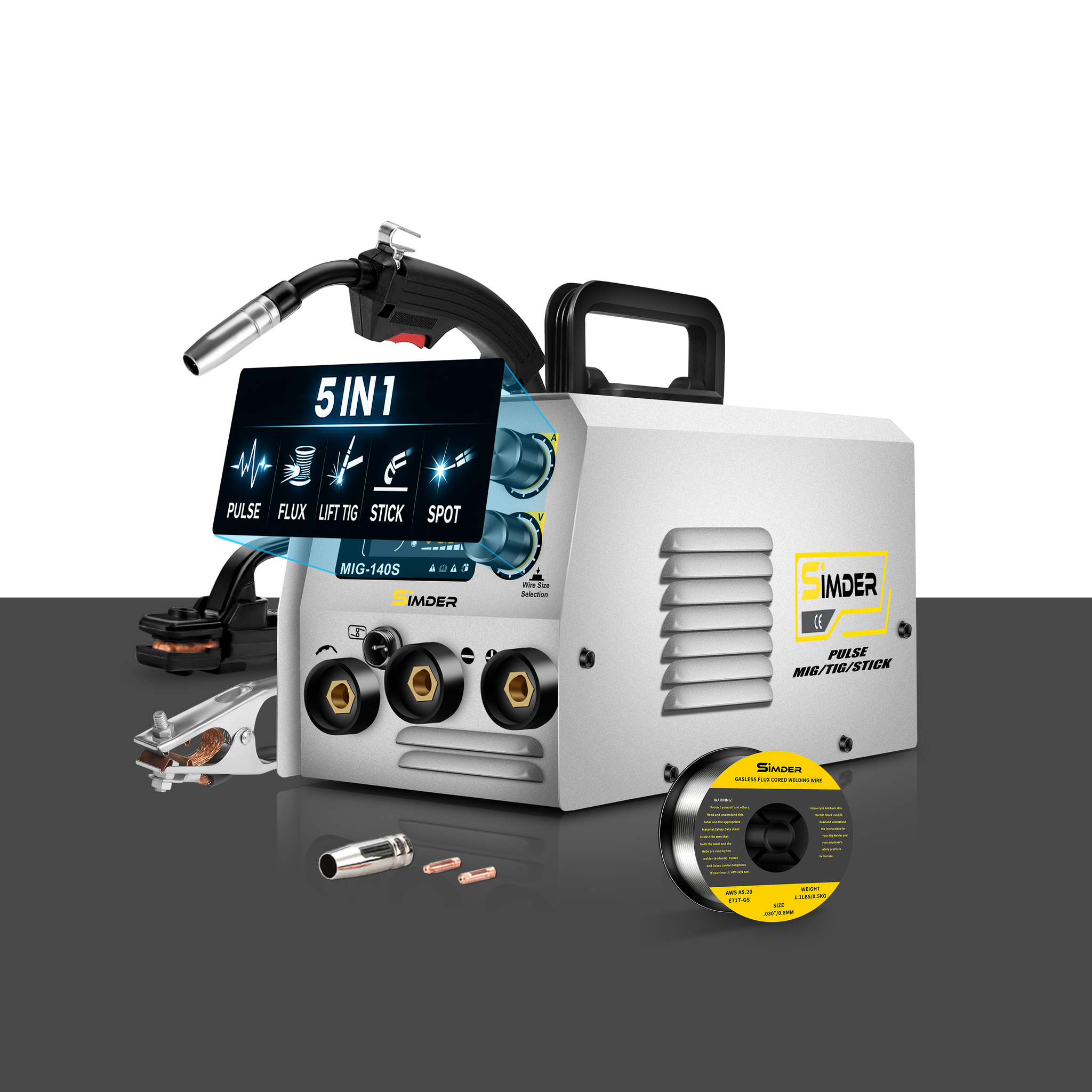 SSimder MIG-140 Gasless 3 in 1 Pulse MIG Welder