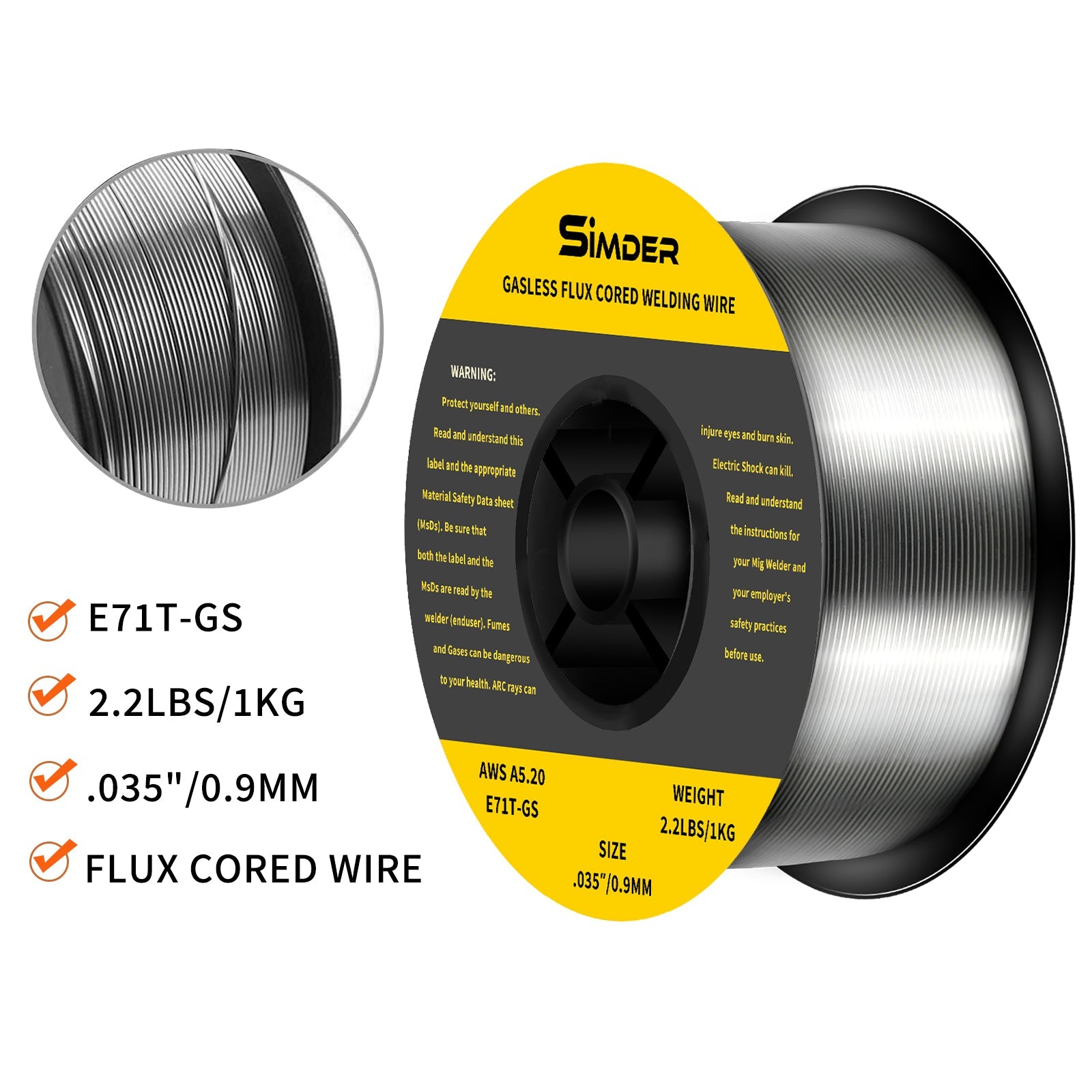 SSimder Flux Core Welding Wire E71TGS.035 2lbs - Welding